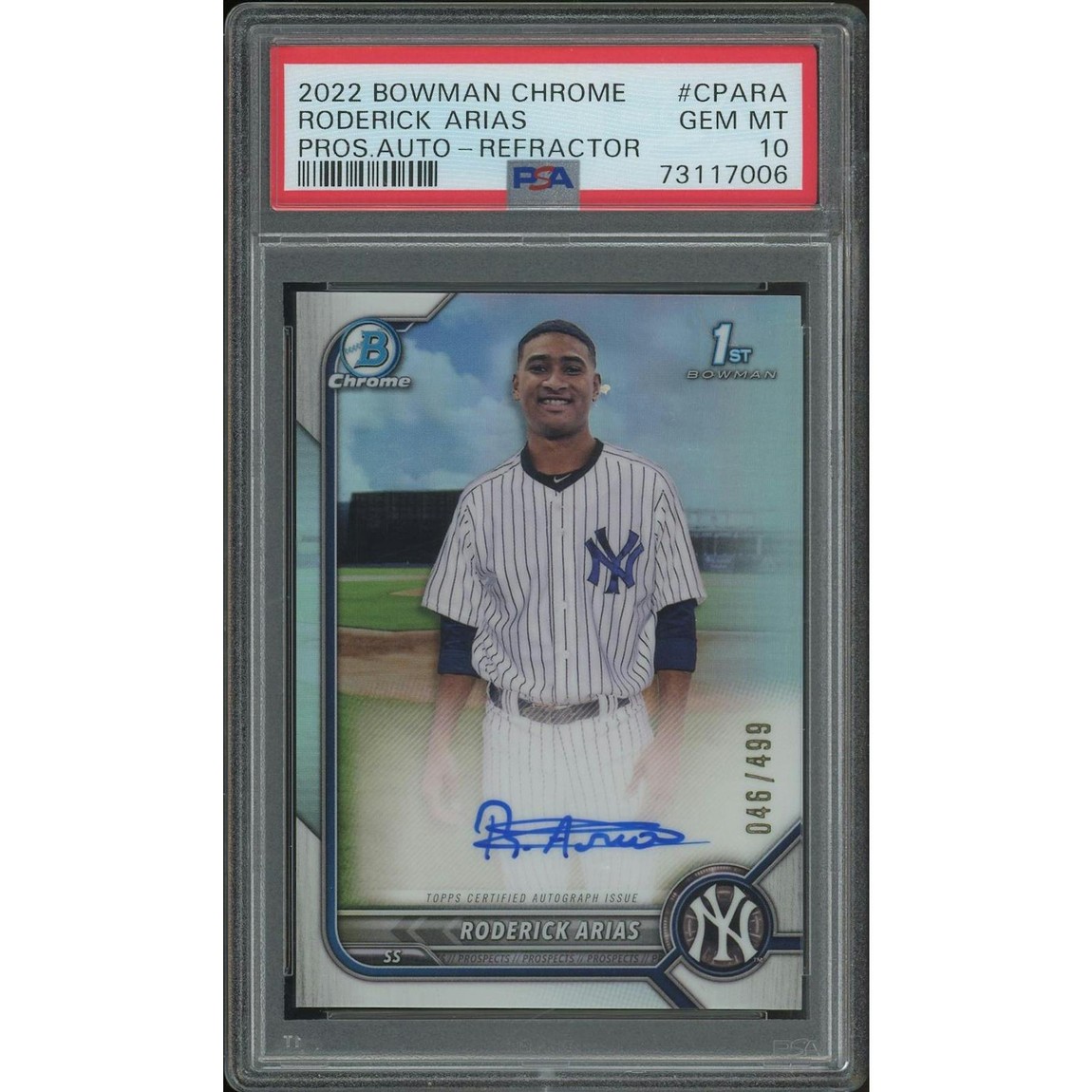 MLB 2022 Bowman Chrome ロデリック・アリアス Prospect Rookie Refractor Auto #CPARA #046/499 PSA10 鑑定済【中古】｜Basqueバスク