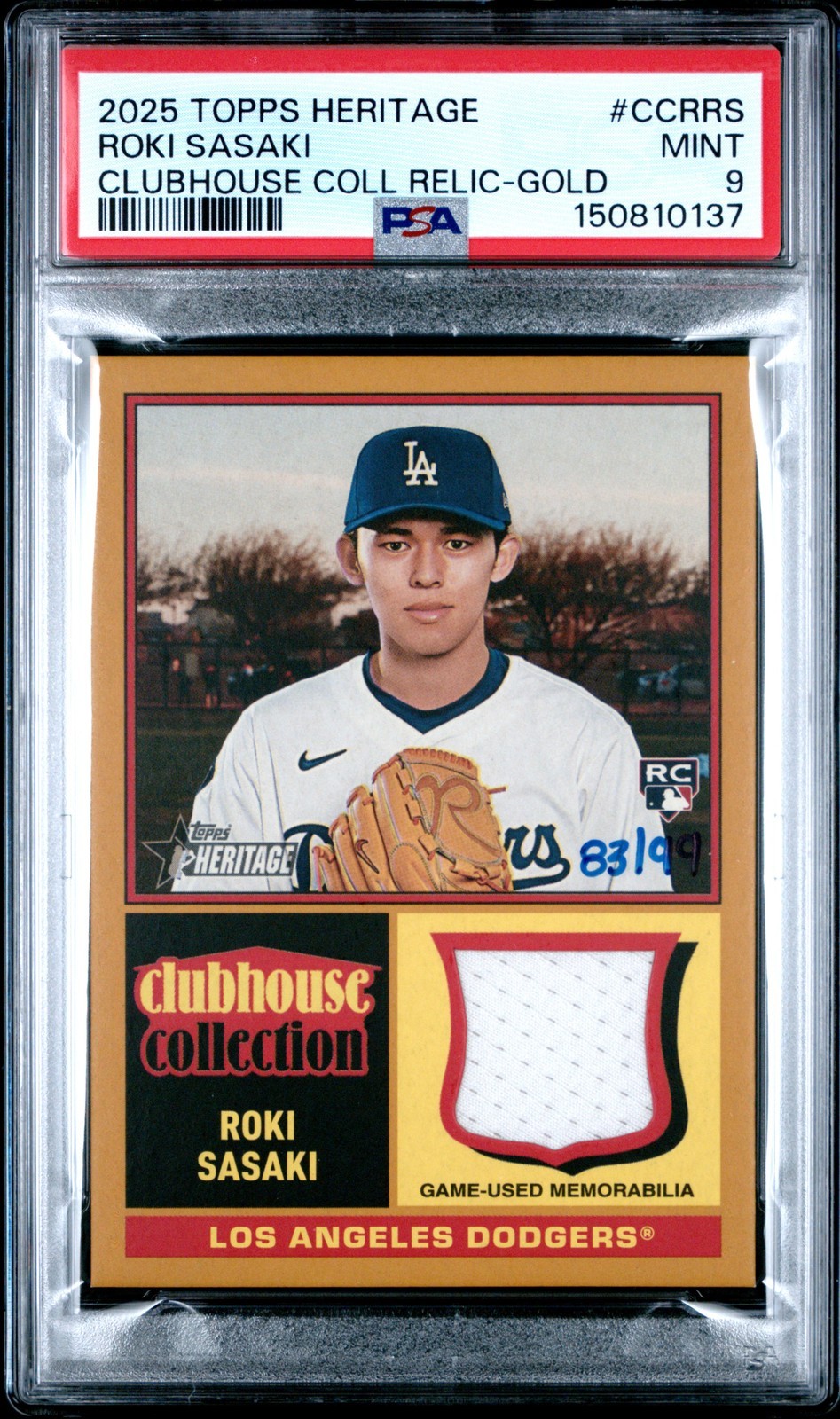 MLB 2025 Topps Heritage Clubhouse Collection 佐々木朗希 Gold Relic 83/99 PSA 9 鑑定済【中古】|Basqueバスク