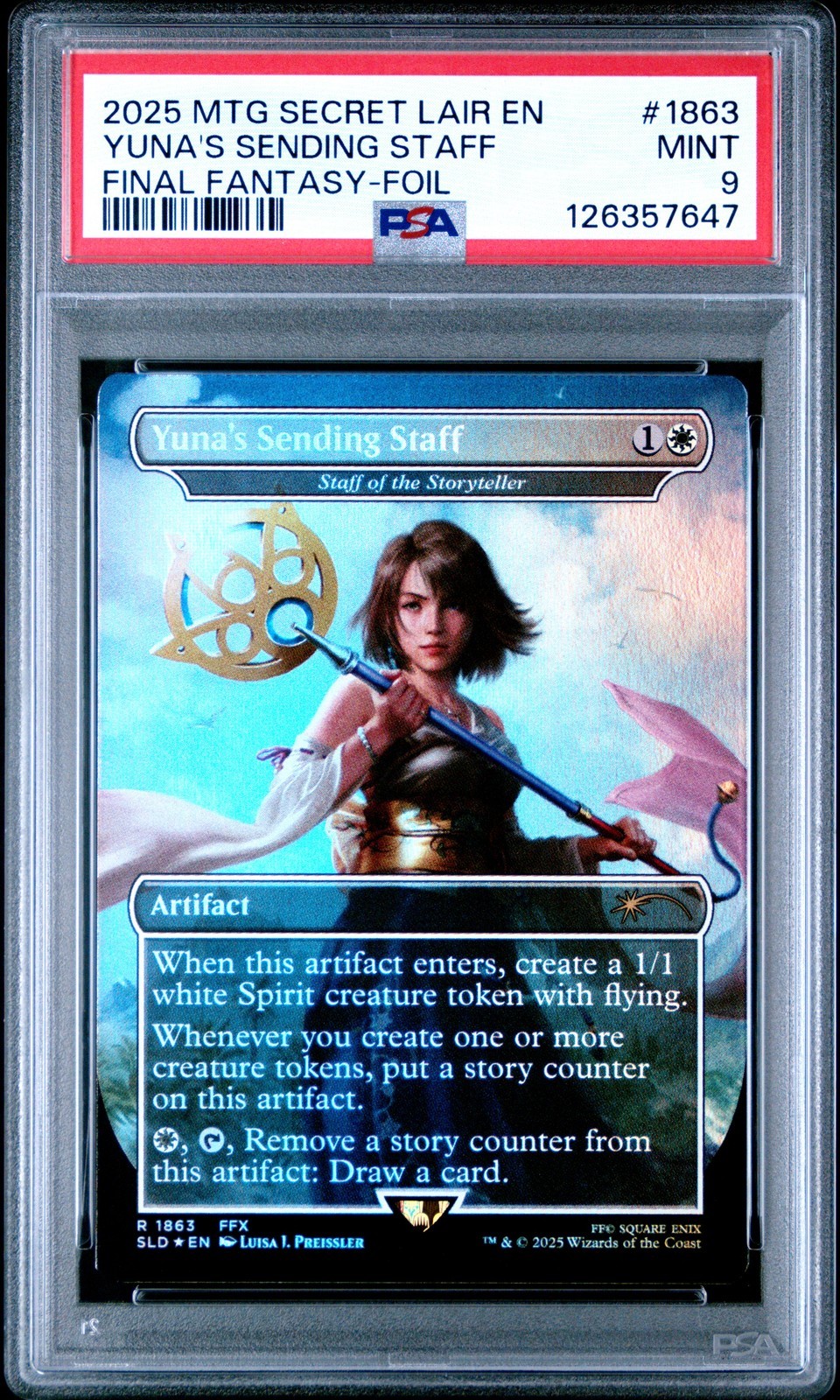 MTG英語版 2025 SECRET LAIR DROP FINAL FANTASY: WEAPONS YUNA'S SENDING STAFF FOIL PSA 9 鑑定済【中古】|Basqueバスク