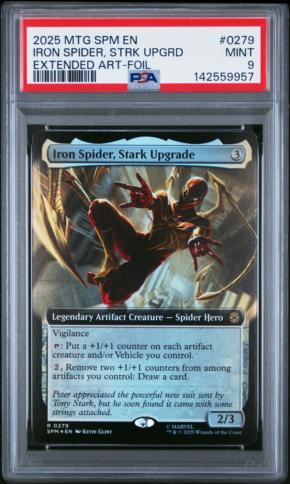 MTG英語版 2025 MARVEL'S SPIDER-MAN IRON SPIDER, STARK UPGRADE Extended Art-Foil PSA 9 鑑定済【中古】｜Basqueバスク