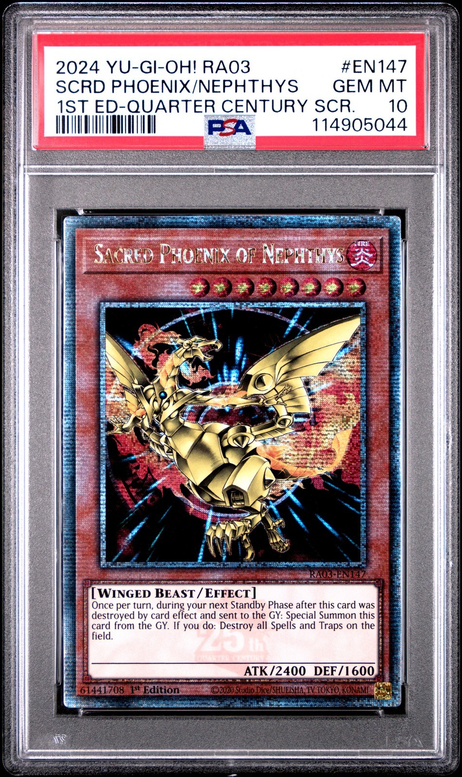 遊戯王英語版 2024 RA03-QUARTER CENTURY BONANZA SACRED PHOENIX OF NEPHTHYS(ネフティスの鳳凰神) RA03 PSA 10 鑑定済【中古】｜Basqueバスク
