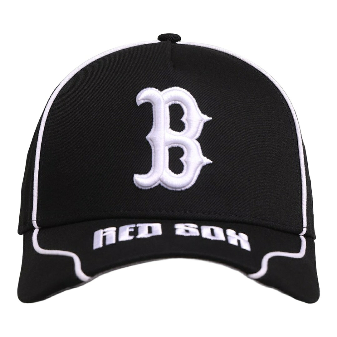 New Era ボストン・レッドソックス Piping 9FORTY A-Frame キャップ MLB 帽子 スナップバック ブラック/ホワイト｜Basqueバスク