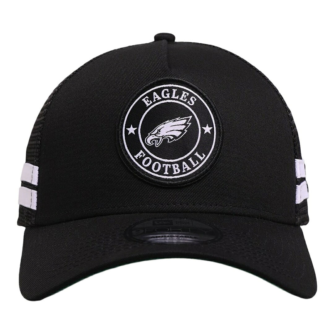 New Era フィラデルフィア・イーグルス Stripe 9FORTY A-Frame キャップ メッシュキャップ スナップバック ブラック ホワイト 帽子 NFL|Basqueバスク