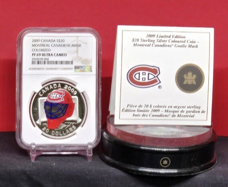 NGC鑑定 2009年 カナダ 20ドル ホッケー ゴールキーパーマスク モントリオール・カナディアンズ 銀貨 NGC PF69 Ultra Cameo 鑑定済【中古】｜Basqueバスク