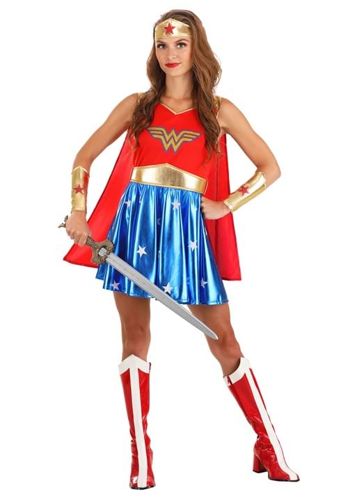 マント付きワンダーウーマン コスチューム 大人用 コスプレ衣装　(結婚式、仮装、ハロウィン） 大人女性