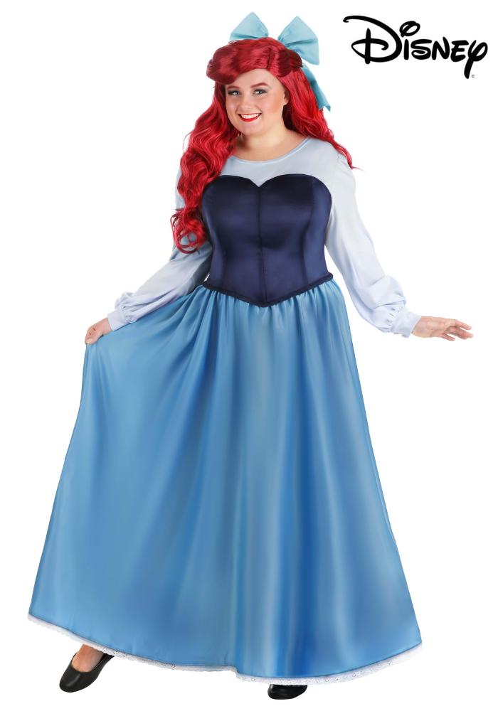 プラスサイズ アリエル ブルー ドレス ディズニー リトルマーメイド 人魚姫 プリンセス コスチューム 2点セット 大人用 レディース ハロウィン 仮装 コスプレ 衣装