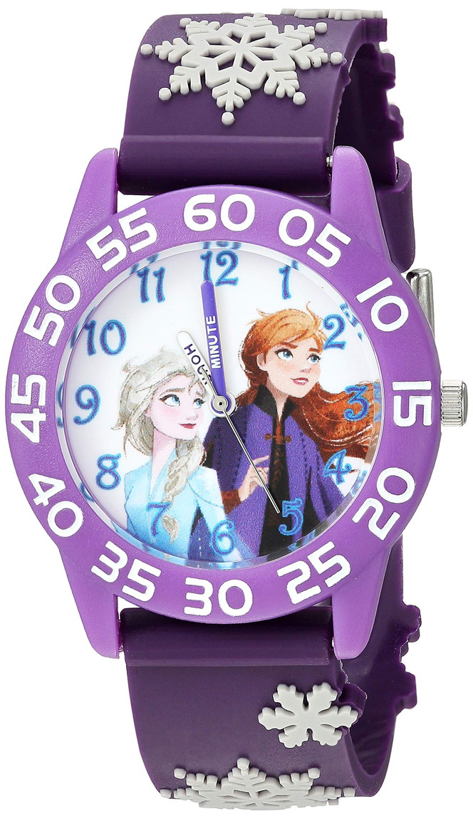 Disney アナと雪の女王 キッズ プラスチック タイムティーチャー アナログ クォーツ 3D ストラップ 腕時計 パープル グレー