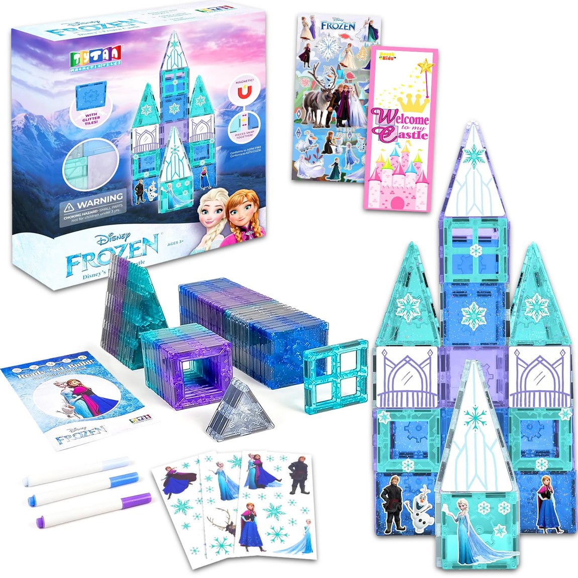 ディズニー アナと雪の女王 マグネットタイル 知育玩具 68ピース 組み立て お城 プレイセット ステッカー付き｜Basqueバスク