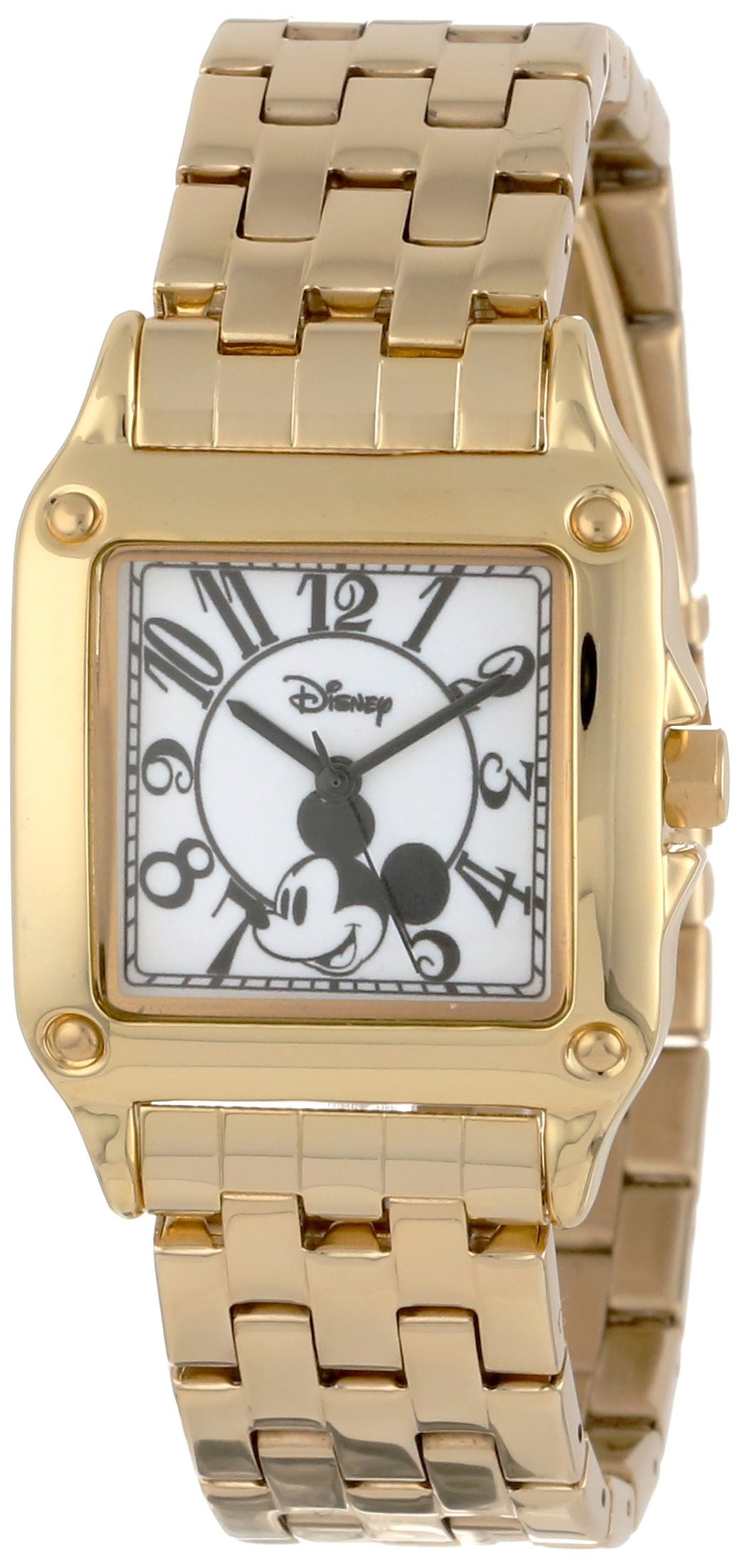ディズニー ミッキーマウス Mickey Mouse レディース 腕時計 スクエア ゴールドベゼル ステンレスブレスレット 30mm|Basqueバスク