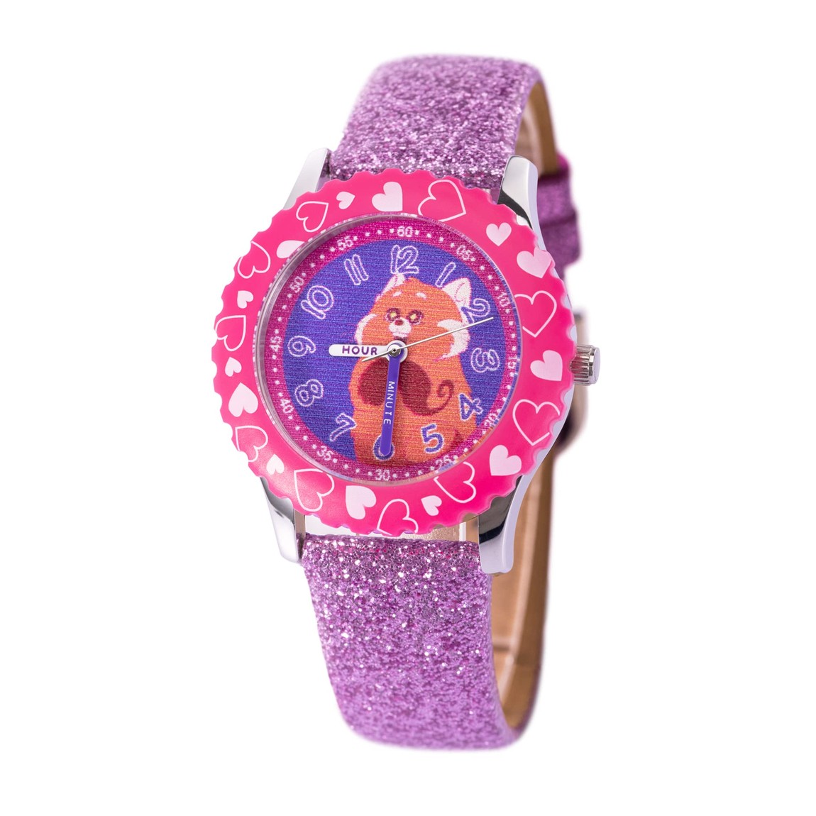 ディズニー 私ときどきレッサーパンダ Turning Red キッズ 腕時計 タイムティーチャー 32mm ステンレス パープル グリッター ストラップ｜Basqueバスク