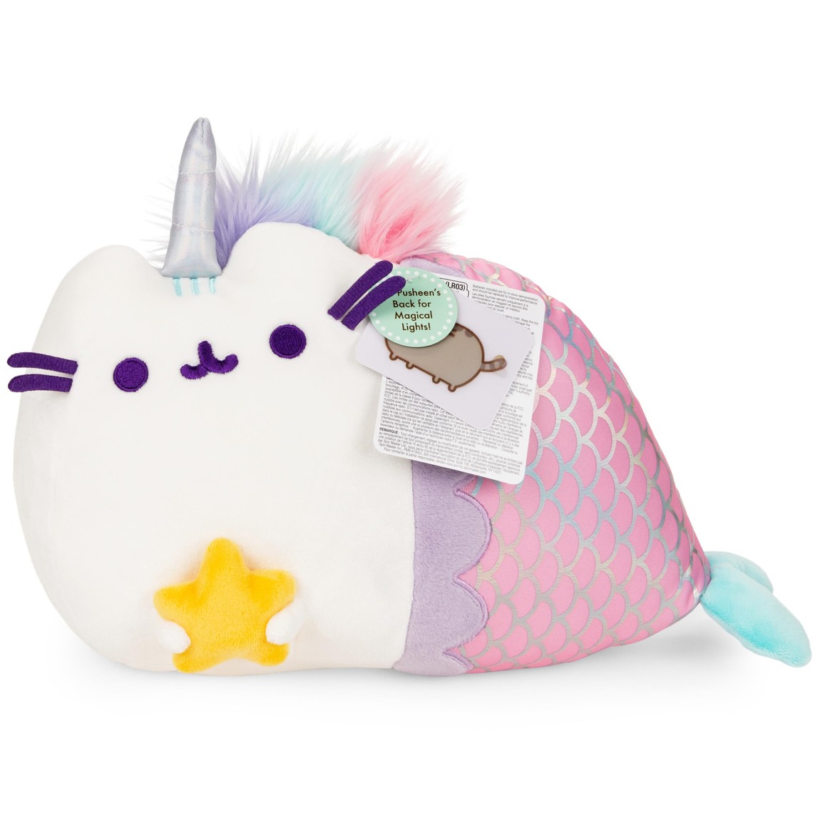 GUND プシーン マジカルライト マーメイド プシーニコーン ぬいぐるみ 猫 LED内蔵 ピンク 全長約30cm｜Basqueバスク