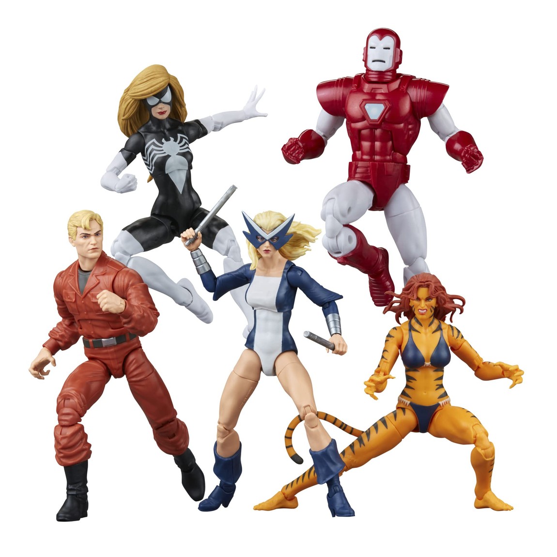 マーベルレジェンド ウェスト・コースト・アベンジャーズ アイアンマン モッキンバード ティグラ スパイダー・ウーマン ハンク・ピム アクションフィギュア 5体セット｜Basqueバスク