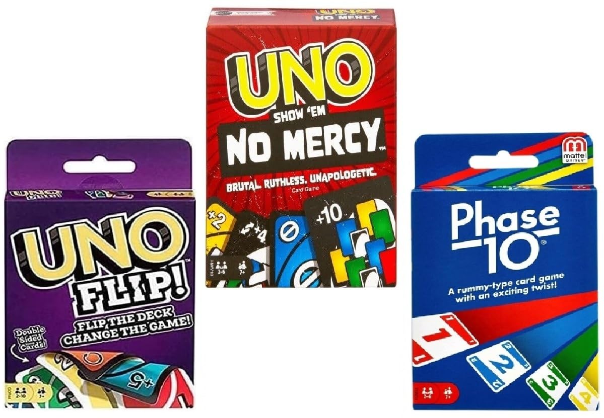 UNO No Mercy FlipとPhase 10 カードゲーム 3種セット
