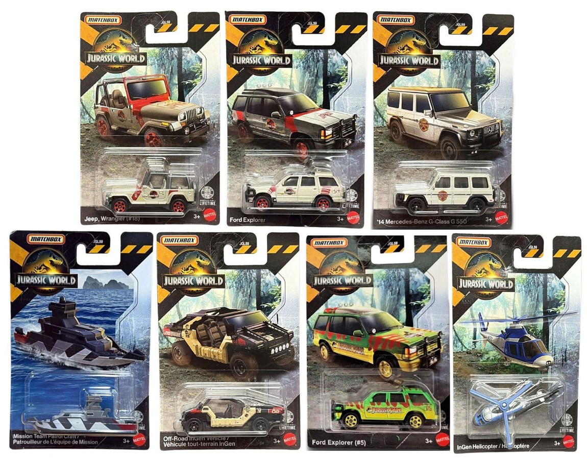 マッチボックス ジュラシック・ワールド ダイキャストビークル 7台セット ミニカー フォード ジープ メルセデス ヘリコプター 映画劇中車｜Basqueバスク
