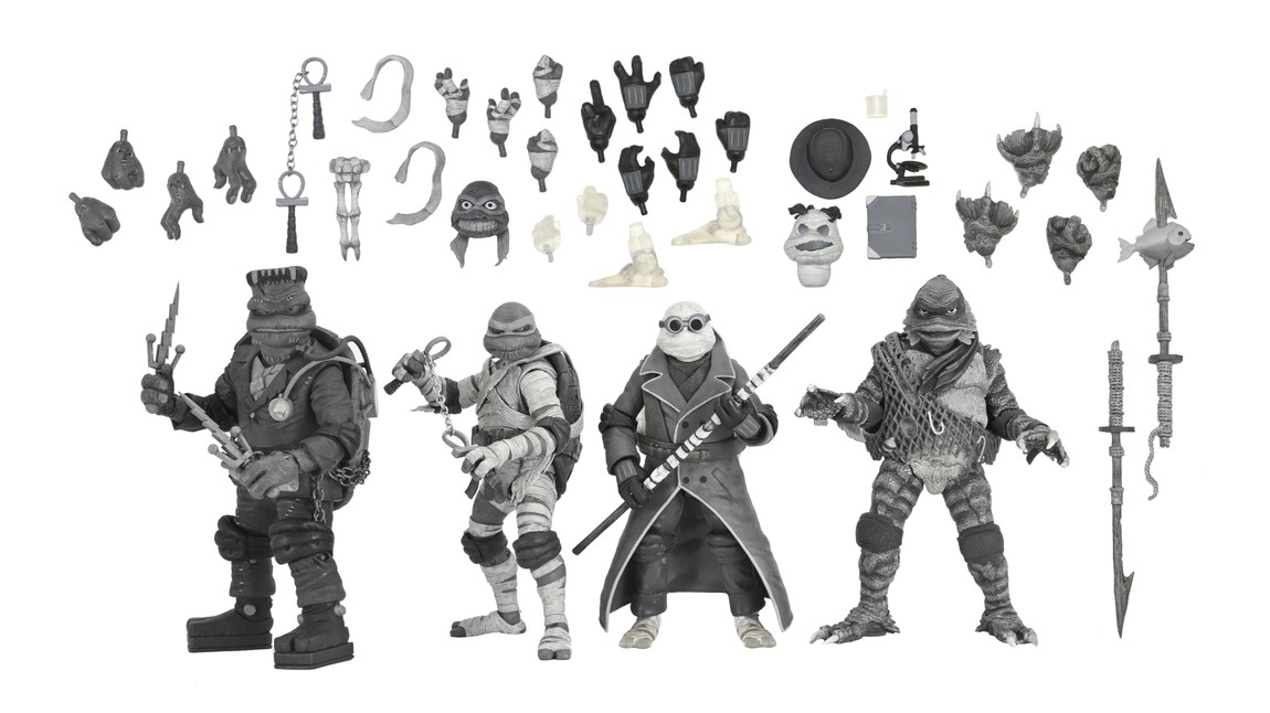 NECA タートルズ ユニバーサル・モンスターズ 4体セット モノクロVer. 7インチ アクションフィギュア｜Basqueバスク