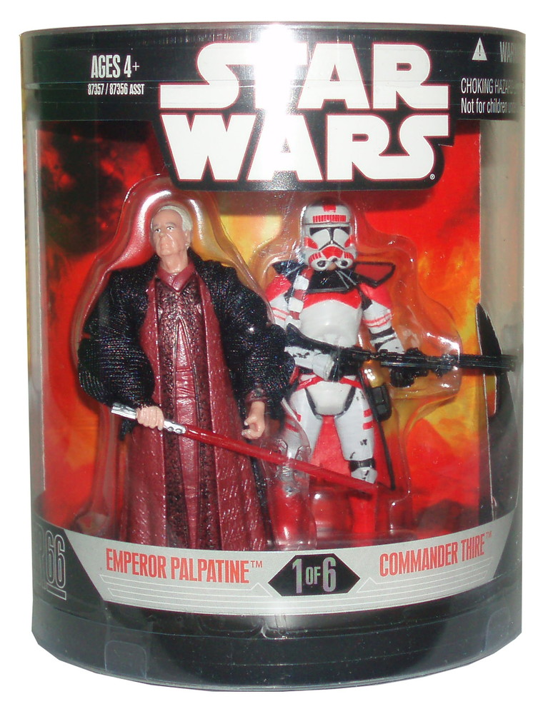 スター・ウォーズ 2006年限定 オーダー66 キャニスターシリーズ1 2体セット 10cm アクションフィギュア パルパティーン皇帝 レッドライトセーバー付き コマンダーサイア ブラスターライフル付き