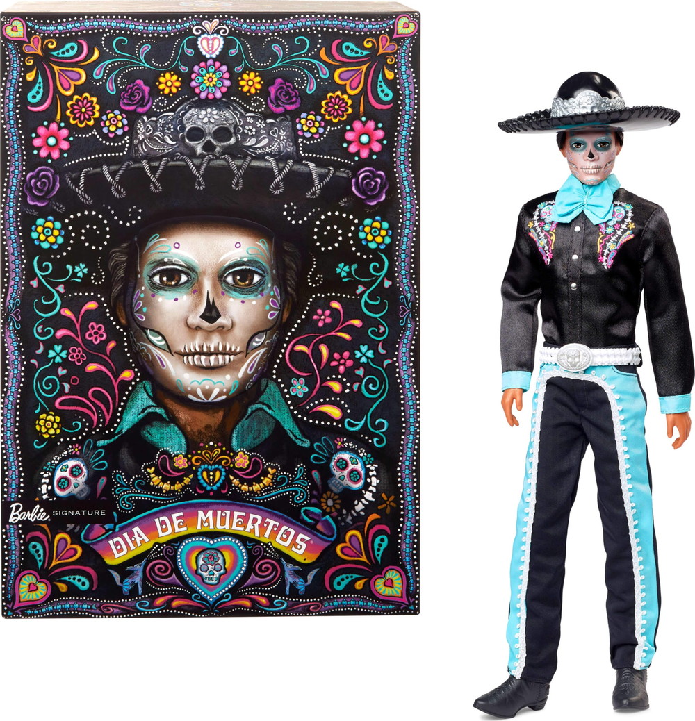 バービー シグネチャー ドール 2024 Dia De Muertos ケン コレクタブル ブラックスーツ スカイブルーアクセント 帽子 ベルトアクセサリー