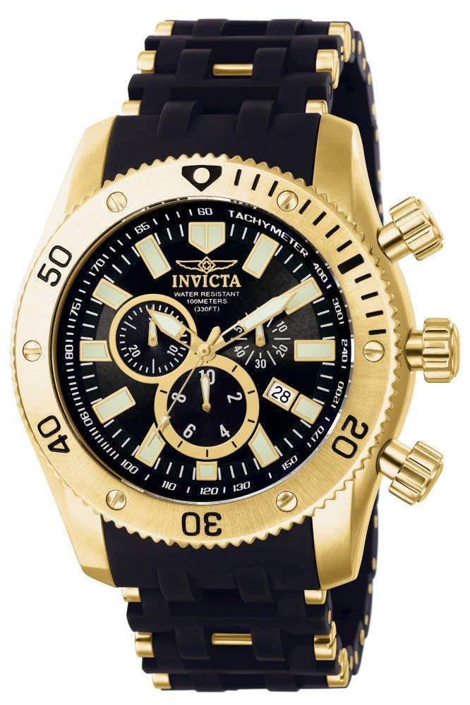 Invictaインビクタ シースパイダー 18kゴールドイオンプレーティング ブラックポリウレタン 腕時計