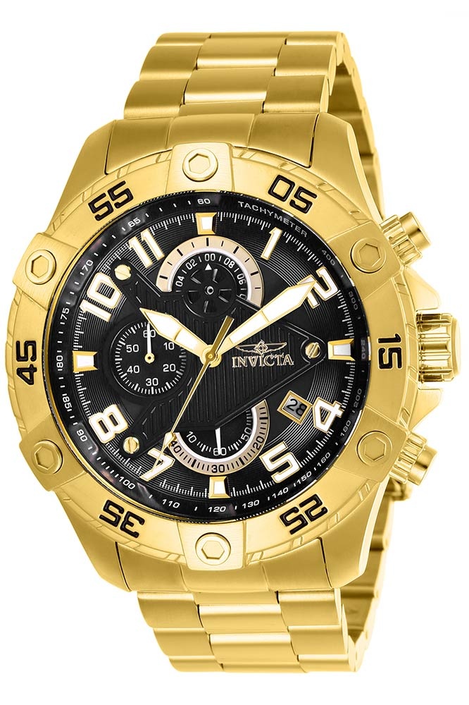 Invictaインビクタ S1ラリー スキューバ メンズ 腕時計 ゴールド 48mm ステンレススチール ブラックダイヤル クロノグラフ 100m防水 クォーツ