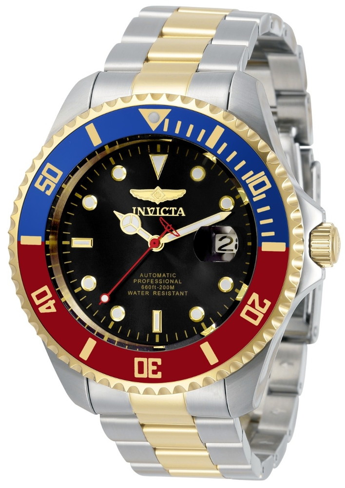 Invictaインビクタ グランドダイバー メンズ 腕時計 自動巻き ゴールド ステンレススチール ブラック文字盤 200m防水 逆回転防止ベゼル ダイバーズウォッチ