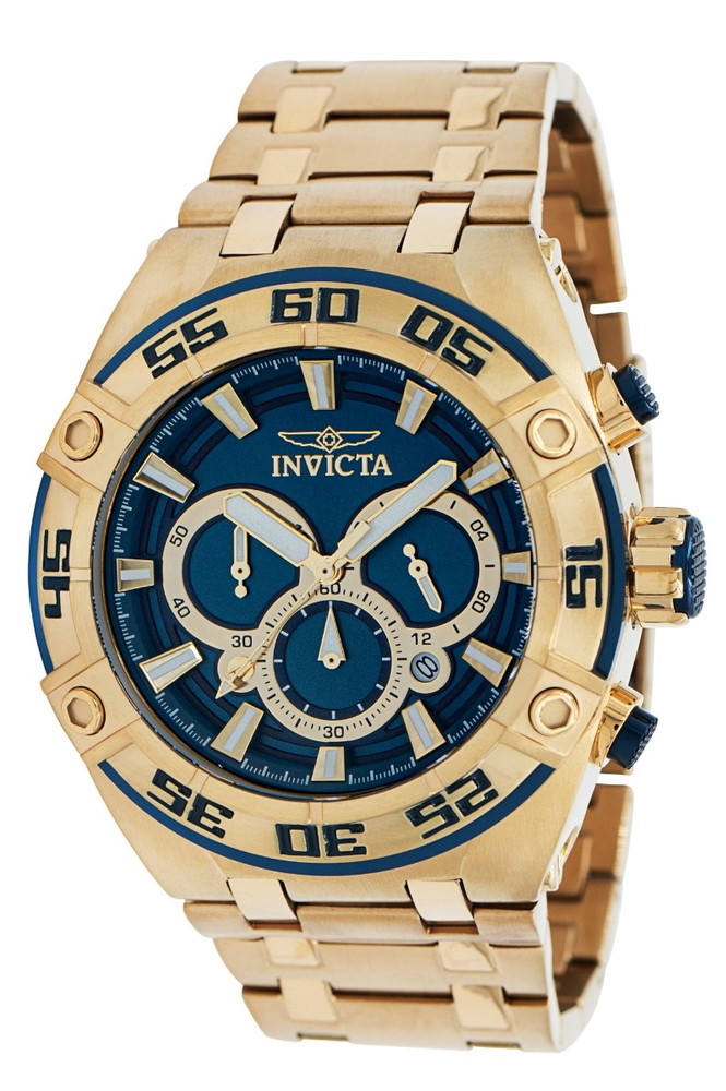Invictaインビクタ コーリションフォース メンズ 腕時計 50mmケース ゴールド ステンレス クォーツ クロノグラフ 100m防水 ブルー文字盤