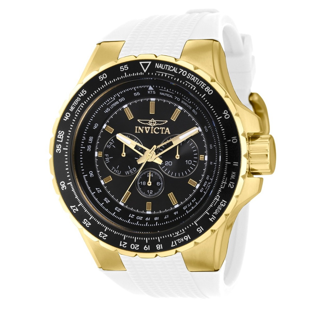 Invictaインビクタ Aviator Skyshock メンズ 腕時計 クォーツ 50mmケース ゴールドトーン ホワイト シリコンバンド パイロットウォッチ