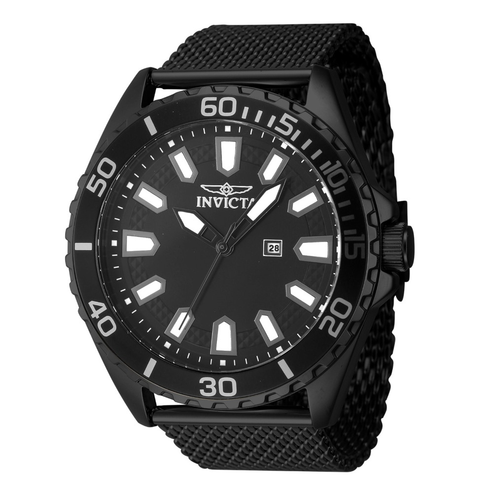 Invictaインビクタ プロダイバー メンズ 腕時計 ブラック 46mm ステンレススチール クォーツ 5気圧防水 デイト表示 カレンダー