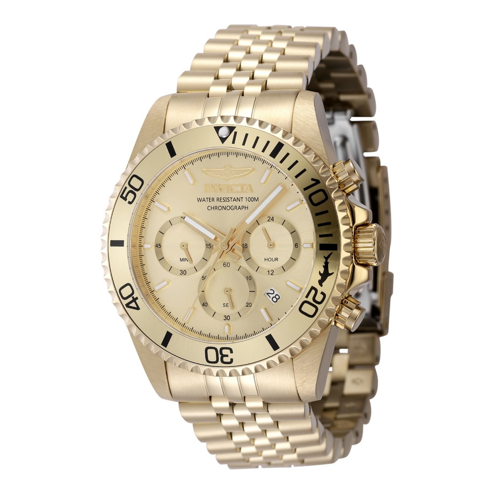 Invictaインビクタ プロダイバー メンズ 腕時計 ゴールド 43mm クォーツ 100m防水 クロノグラフ ステンレスベルト 金