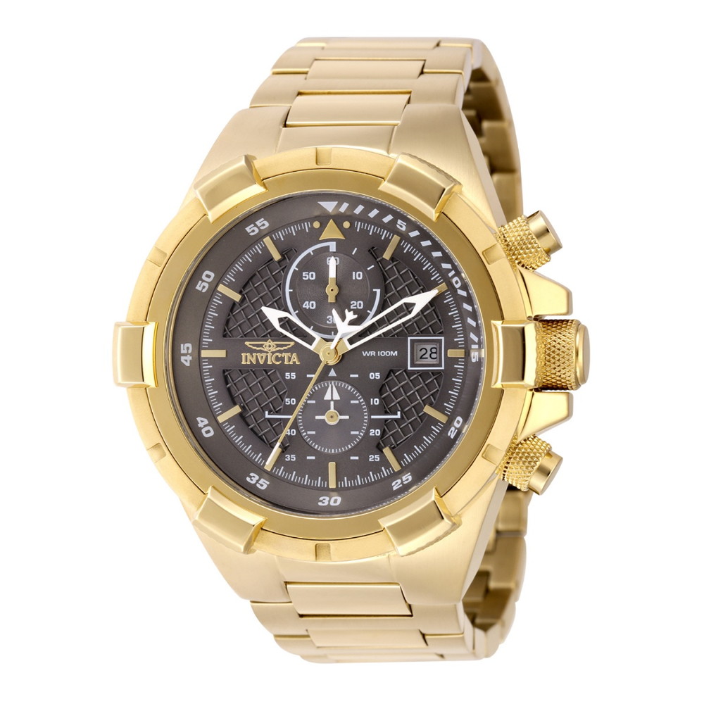 Invictaインビクタ Aviator Falcon メンズ 腕時計 クォーツ ゴールド 100m防水 クロノグラフ ステンレスベルト チャコール文字盤