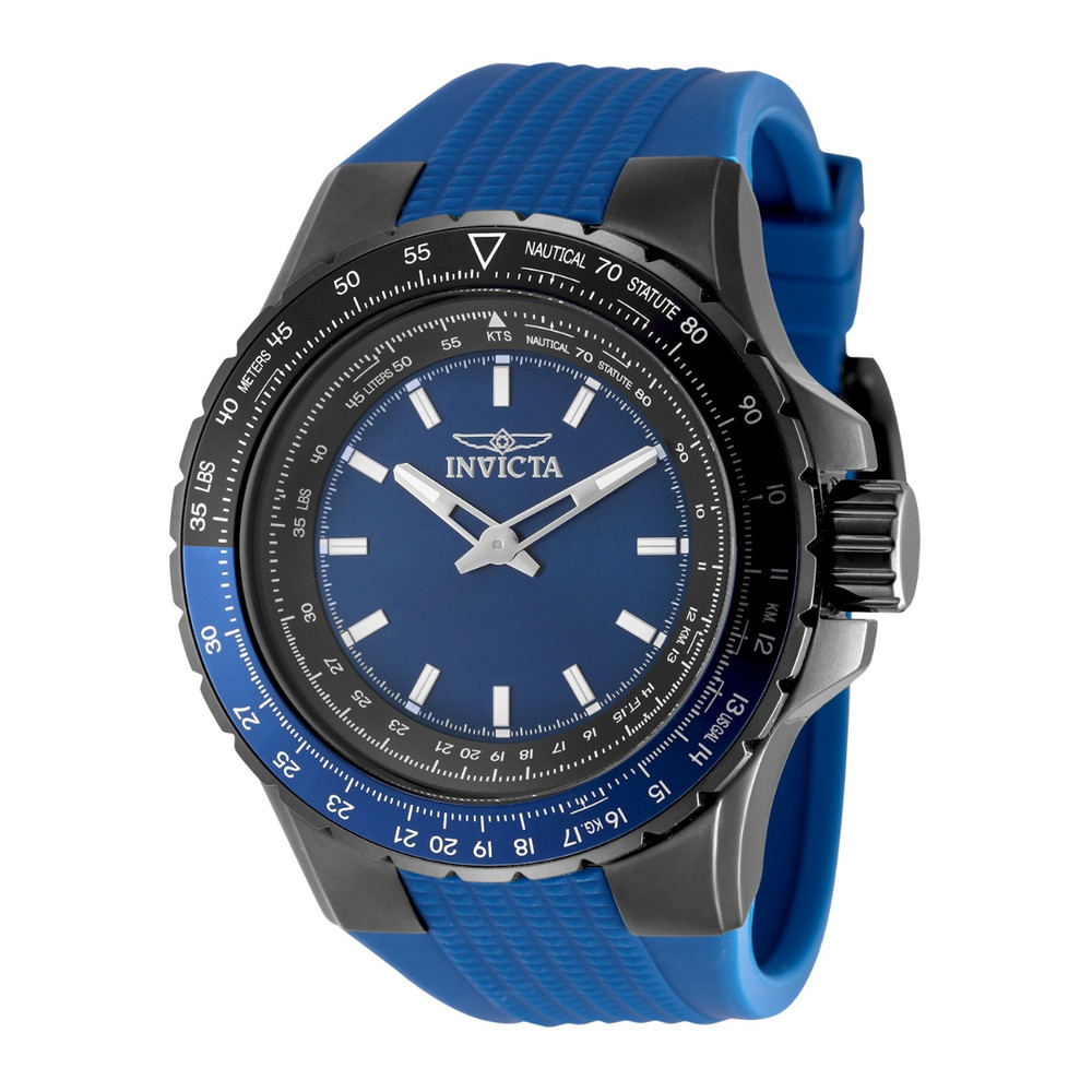 Invictaインビクタ アビエーター メンズ 腕時計 50mmケース ブルーダイアル ブラックケース シリコンバンド 100m防水 クォーツ アナログ