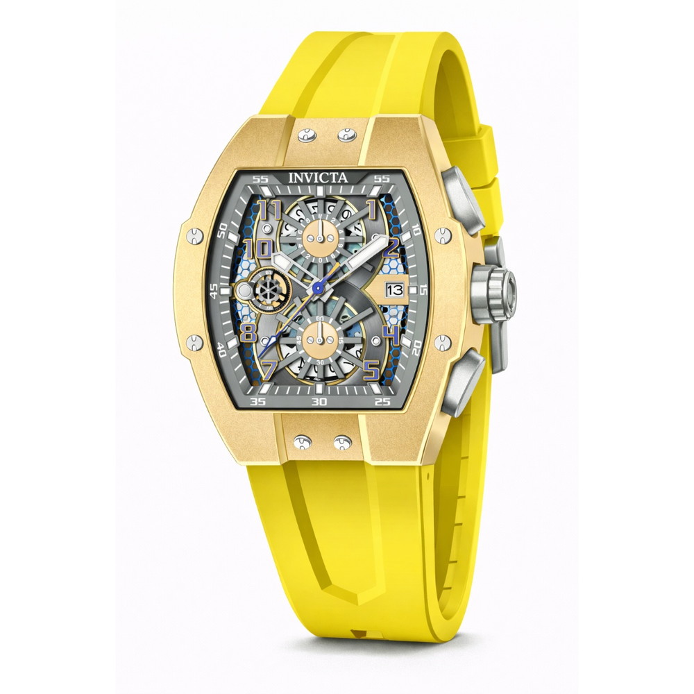 Invictaインビクタ Racing メンズ 腕時計 クオーツ クロノグラフ ゴールドケース イエロー シリコンベルト 50m防水 47mm径