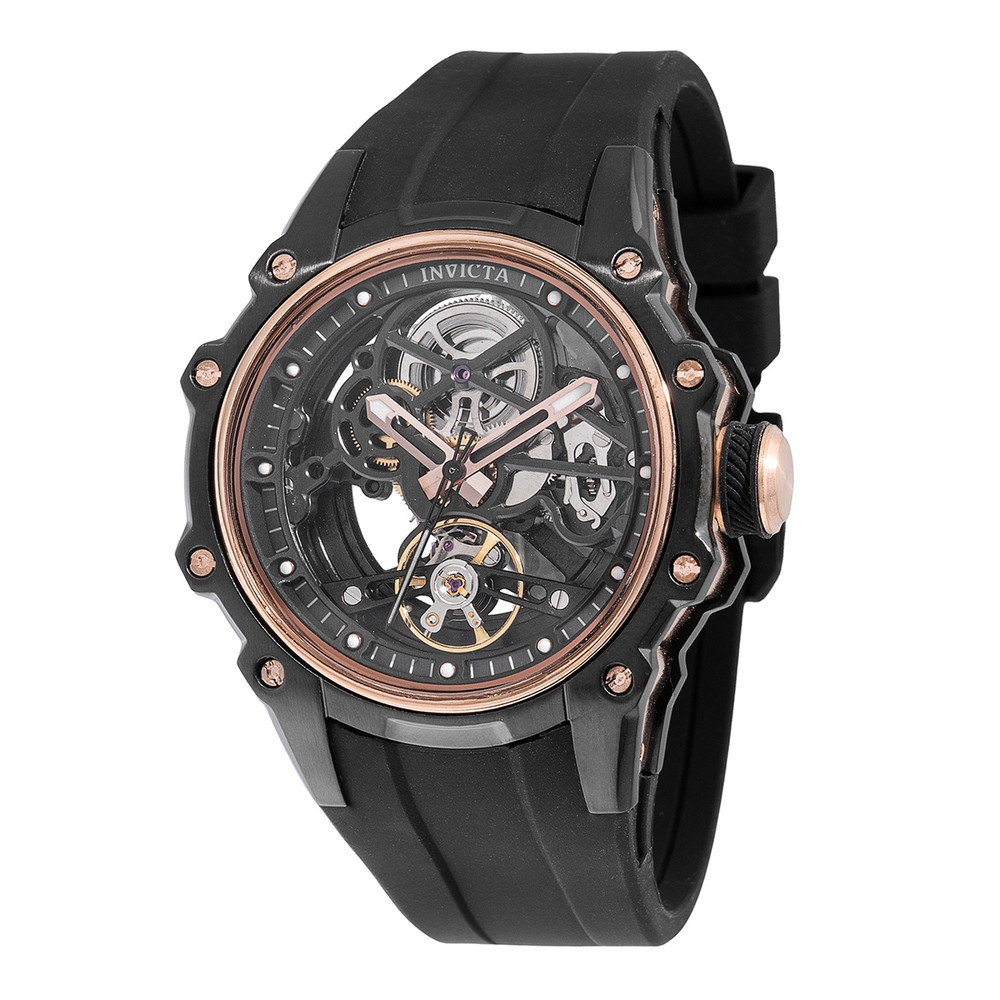 Invictaインビクタ S1ラリー メンズ ウオッチ 自動小銃一巻き スケルトン文字盤 さくら色ゴールド 黒いこと ケイ素樹脂三尺帯 30m雨合羽