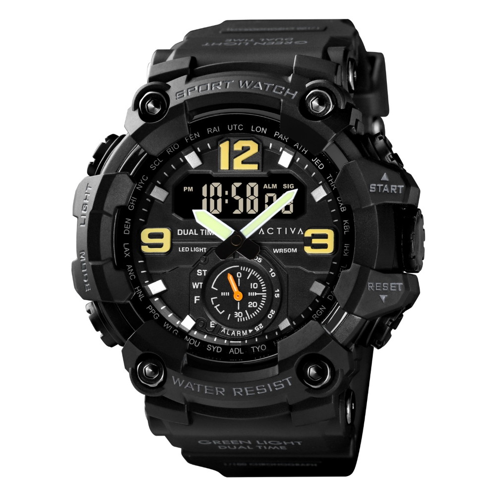 Invictaインビクタ Activa BlackOps メンズ 腕時計 デジタル 56mm ブラック ポリウレタンバンド 50m防水 デュアルタイム