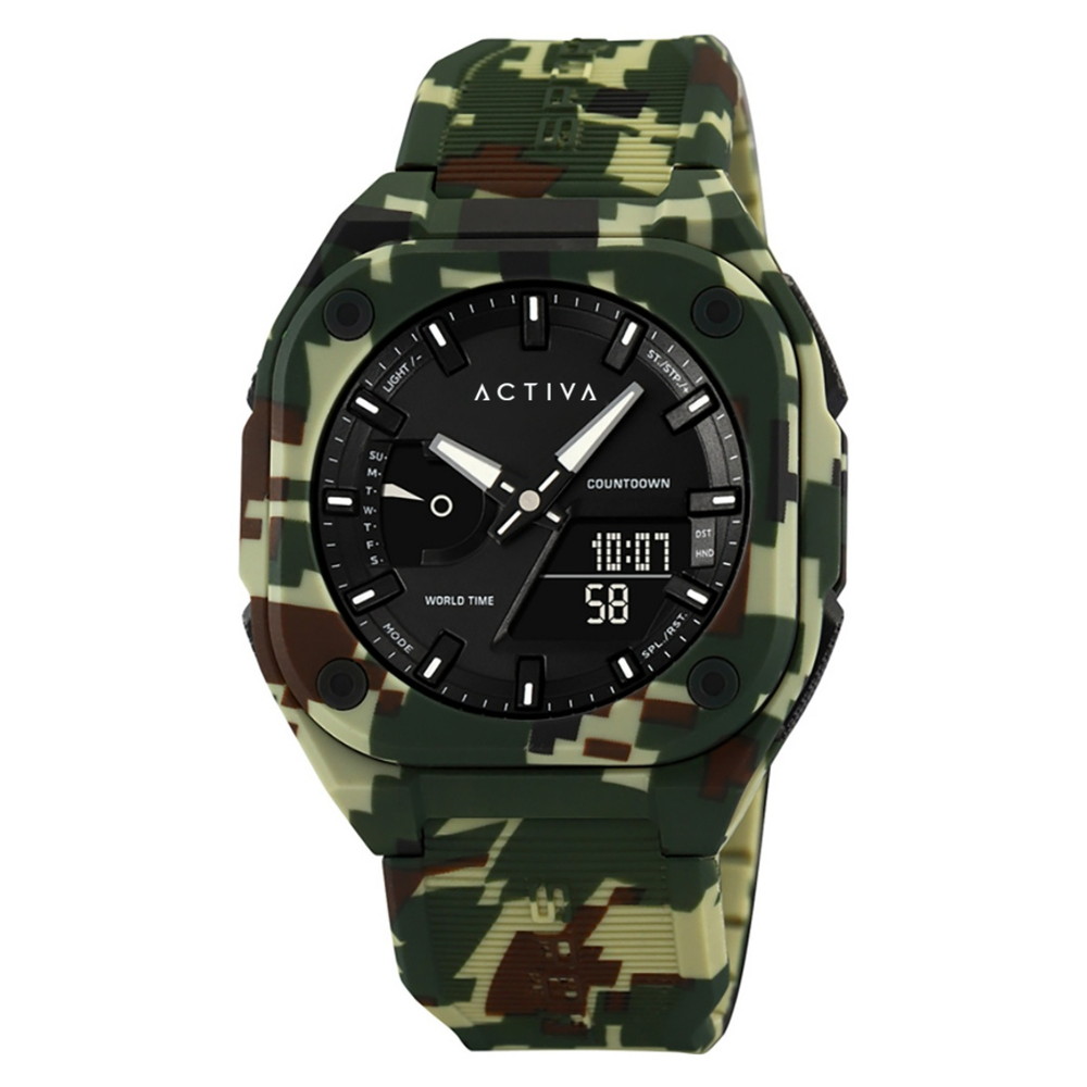 Invictaインビクタ Activa X メンズ 腕時計 デジタル カモフラージュ 迷彩 グリーン 50m防水 ワールドタイム ストップウォッチ LEDバックライト