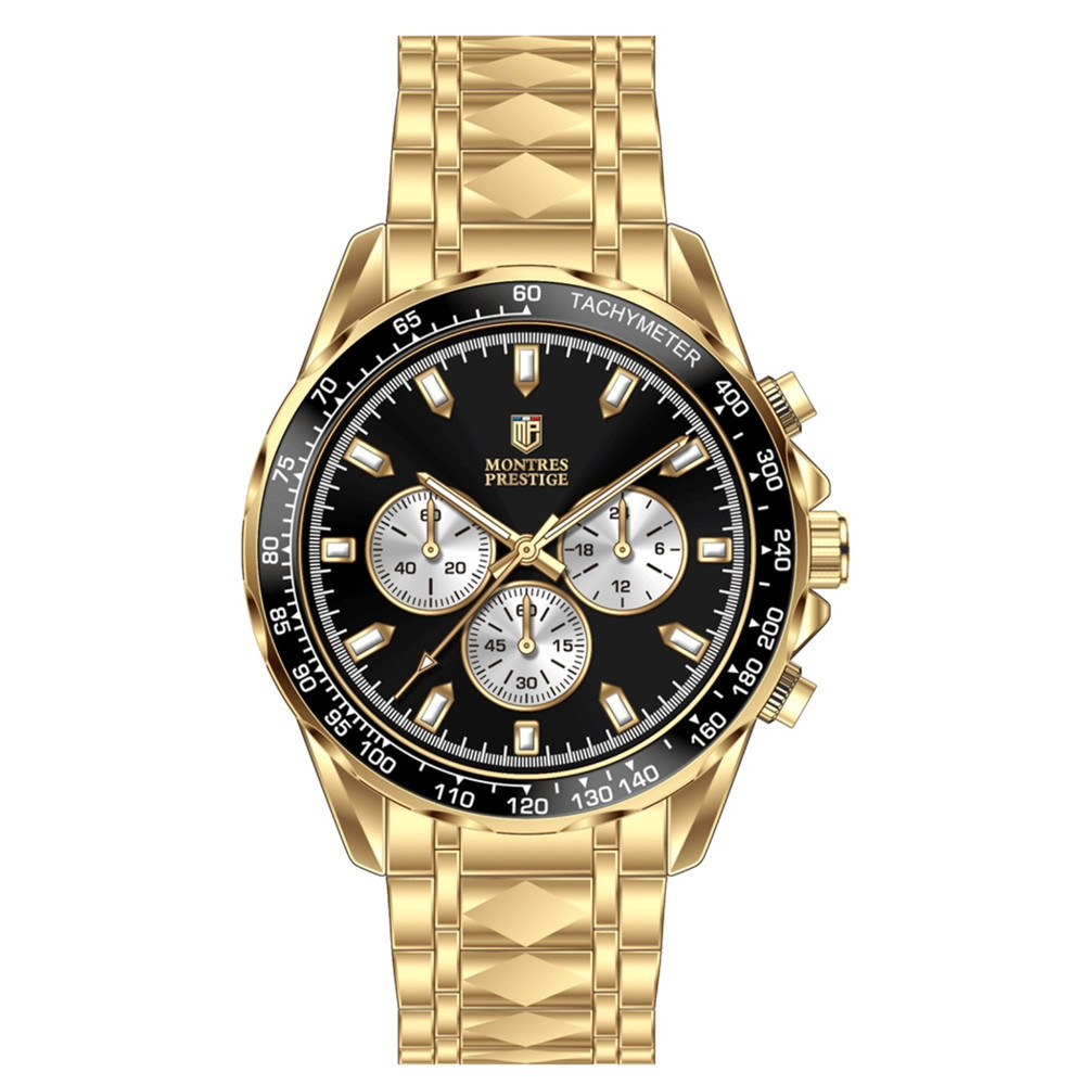 Invictaインビクタ Montres Prestige X メンズ ウオッチ 44.5粍 石英 30m雨合羽 ゴールド ステンレス鋼 黒いこと