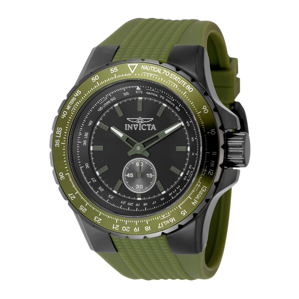 Invictaインビクタ Aviator メンズ 腕時計 クオーツ 50mmケース ガンメタル ブラック文字盤 グリーンベルト 100m防水 パイロットウォッチ
