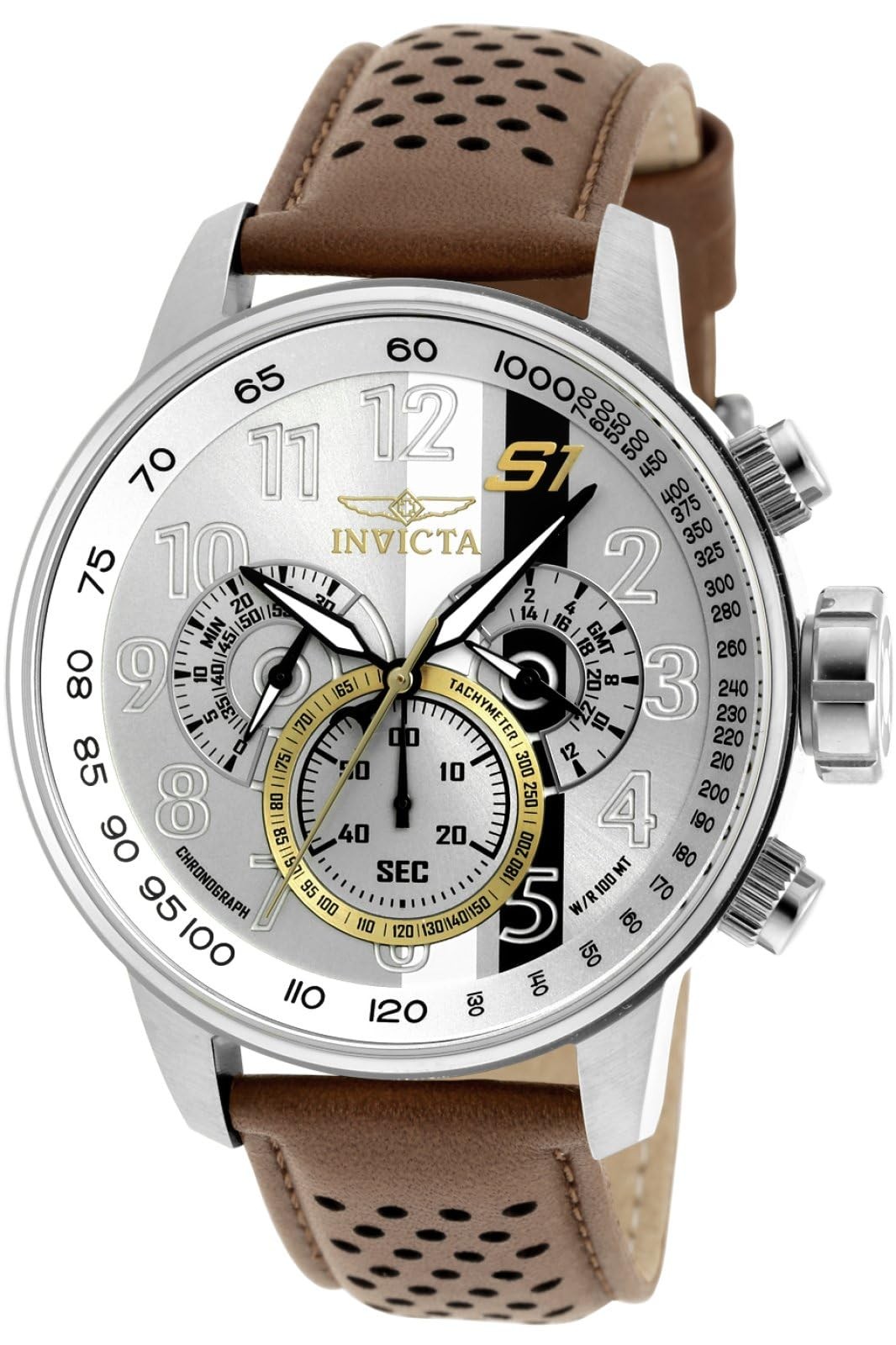 インビクタ S1 Rally メンズ 腕時計 クロノグラフ シルバー文字盤 ブラウン レザーバンド 48mm|Basqueバスク
