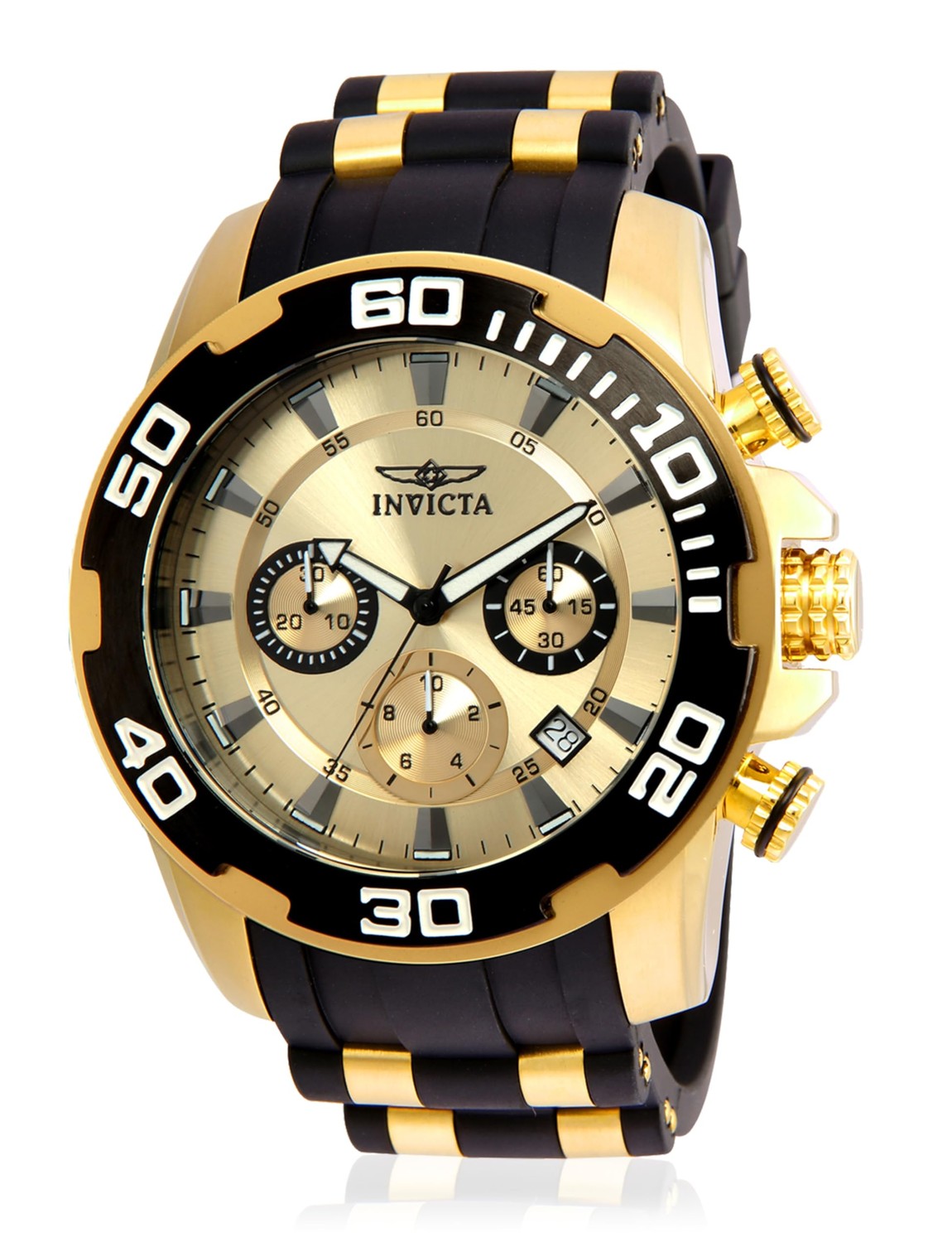 インビクタ Pro Diver メンズ クロノグラフ ゴールド文字盤 ブラック シリコンバンド 50mm｜Basqueバスク 17,784円