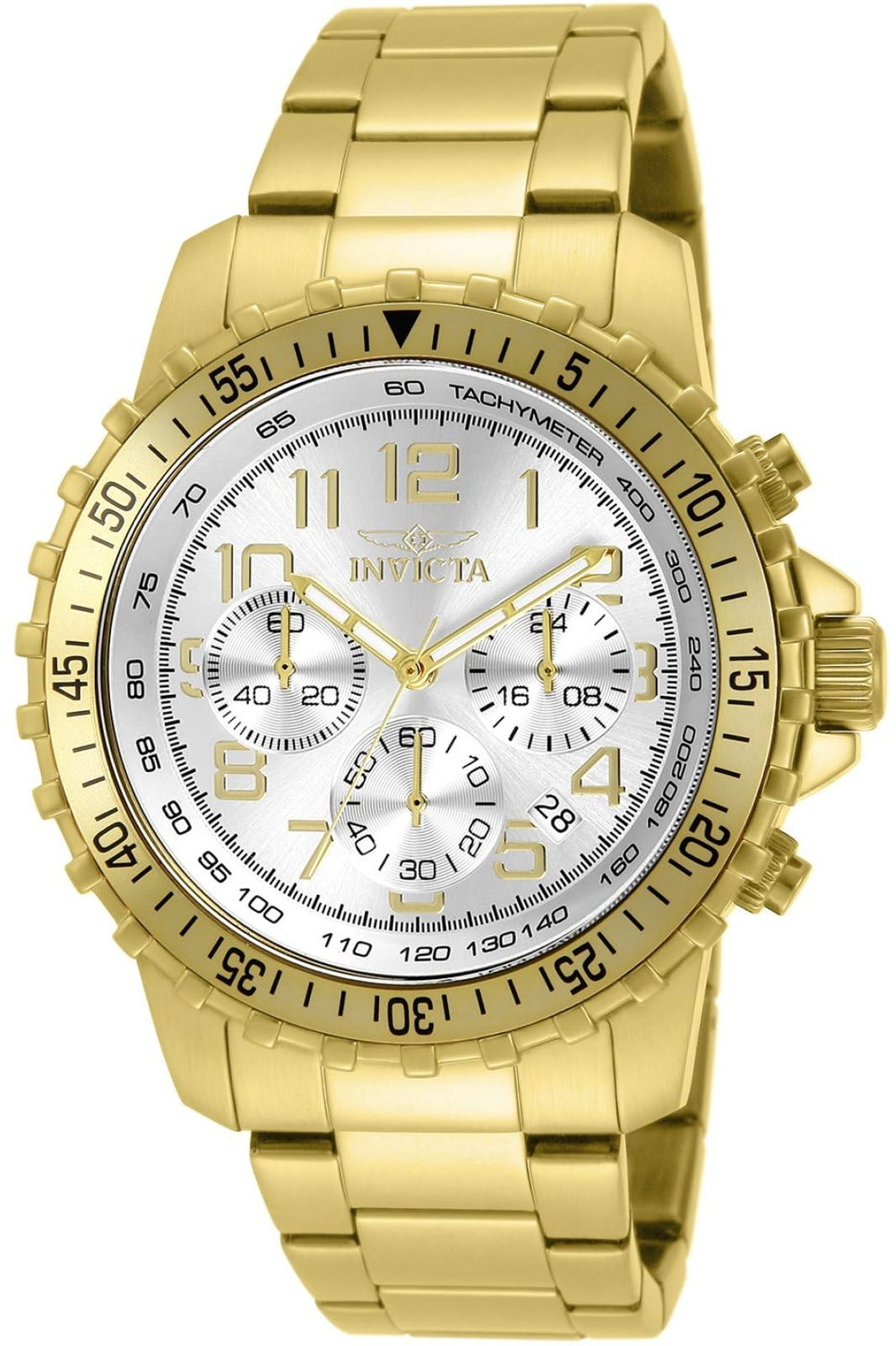 Invicta メンズ 11369 Specialty パイロット デザイン クロノグラフ シルバーダイヤル 18k ゴールド イオンプレーテッド ステンレススチール ウォッチ