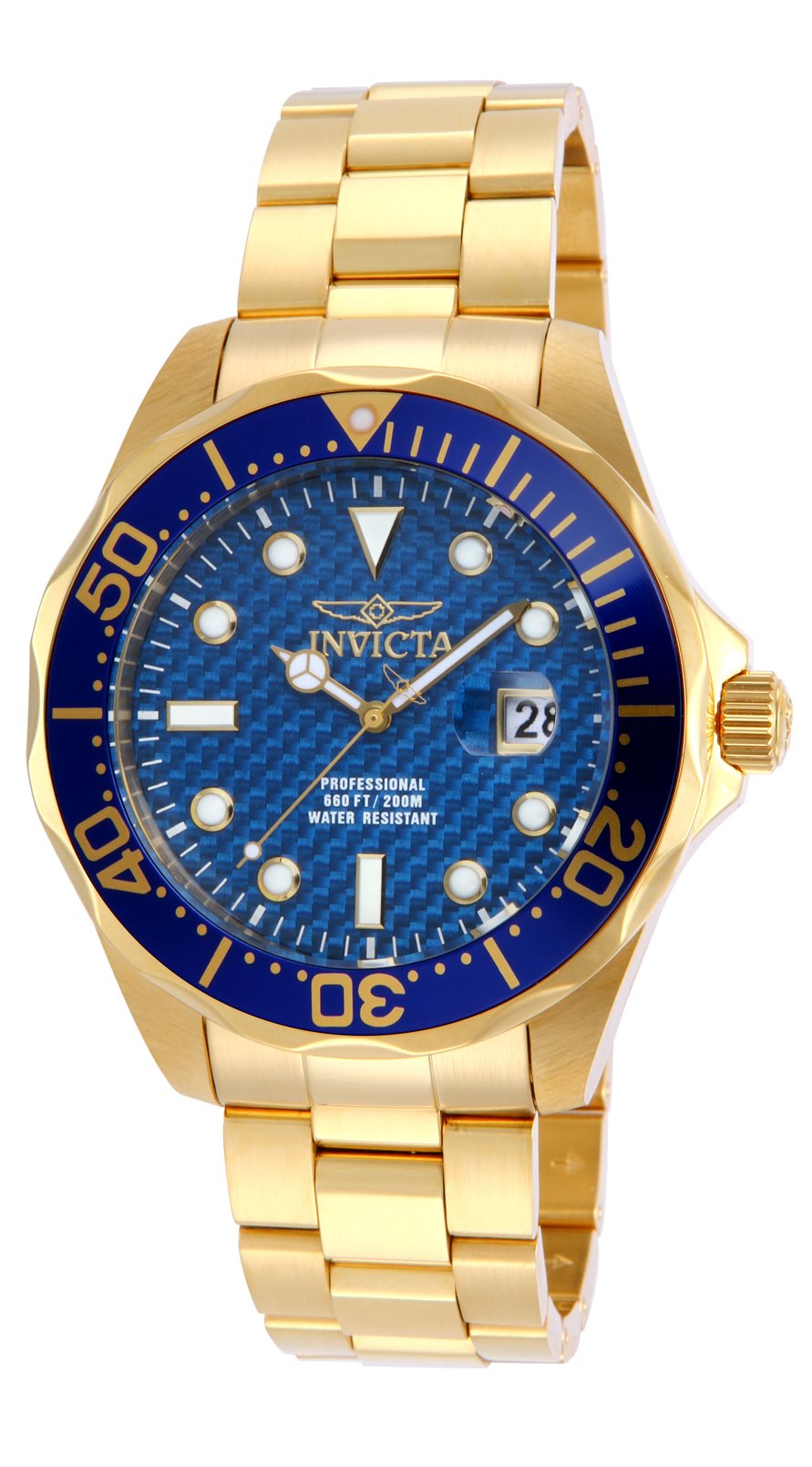 Invicta メンズ 14357 Pro Diver ブルー カーボンファイバー ダイヤル 18k ゴールド イオンプレーテッド ステンレススチール ウォッチ｜Basqueバスク