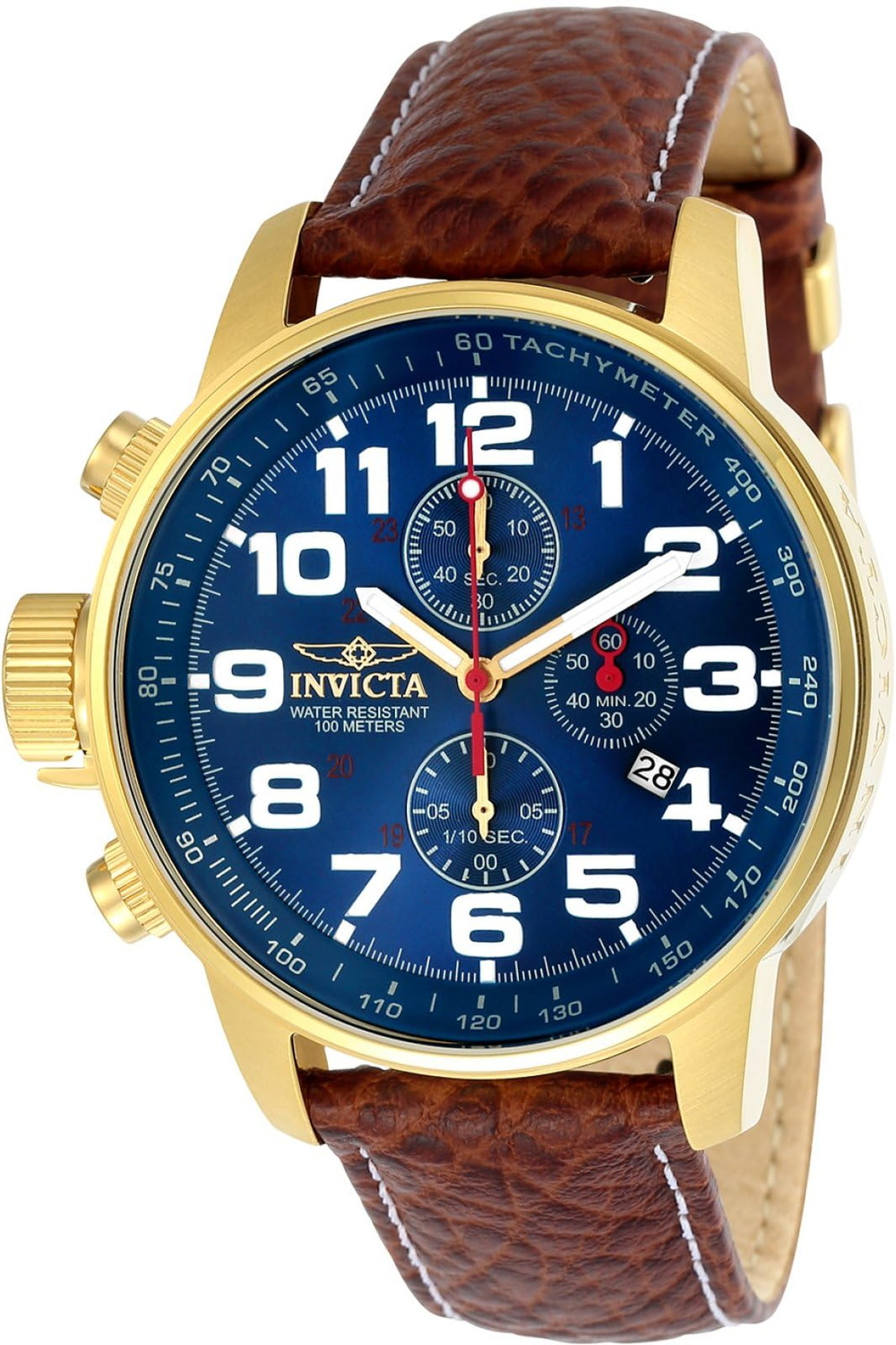 Invicta メンズ I-Force レフトハンデッド クォーツウォッチ レザー ストラップ ブラウン 3329