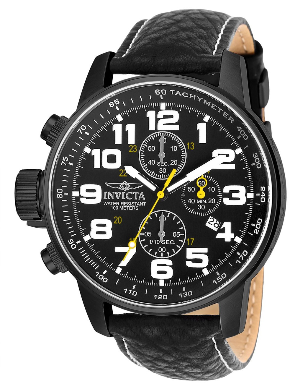 Invicta メンズ I-Force レフトハンデッド クォーツウォッチ レザー ストラップ ブラック 3332