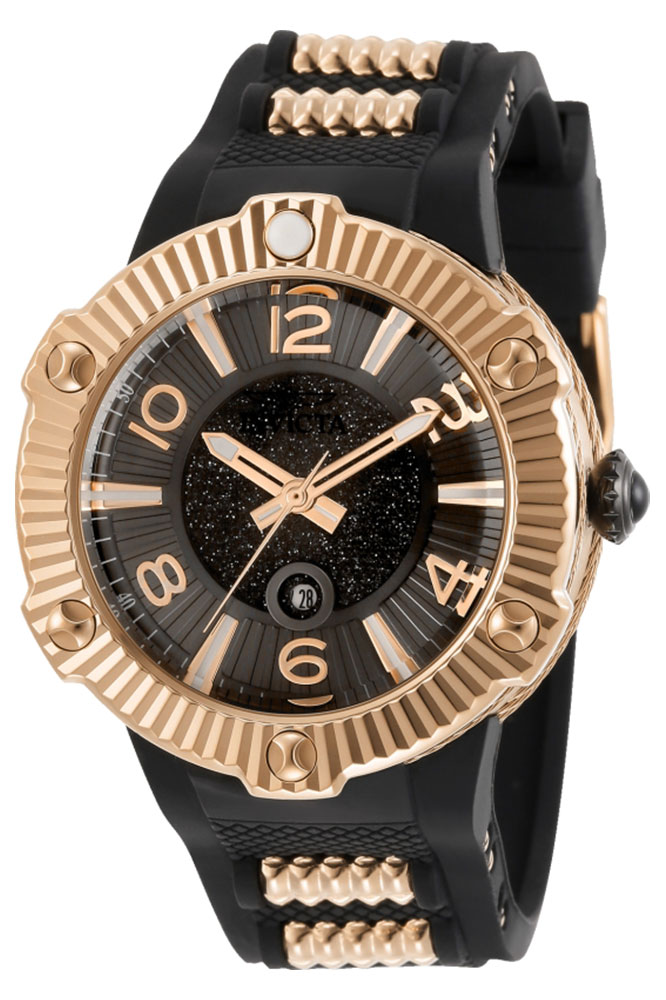 Invictaインビクタ エンジェル レディース 腕時計 クォーツ 41mm ローズゴールド ブラック ポリウレタンベルト 100m防水 デイトカレンダー アナログ