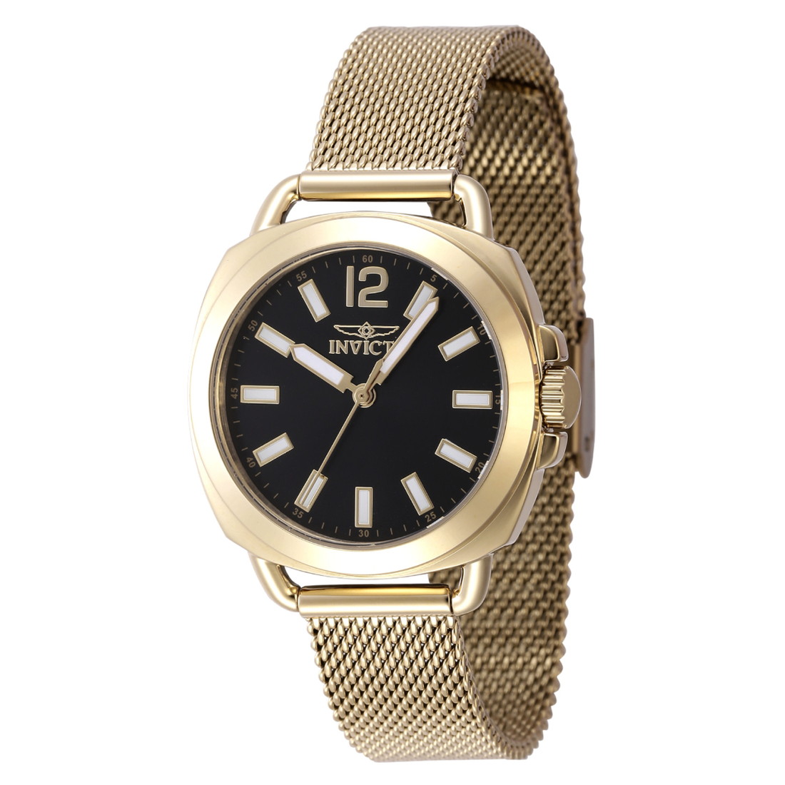 Invictaインビクタ ワイルドフラワー アリア レディース 腕時計 32mm ゴールド ステンレススチール ブラック文字盤 クォーツ 50m防水