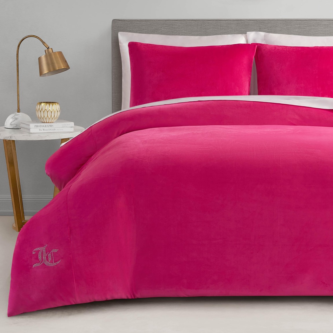 Juicy Couture ジューシークチュール 天鵞絨 コンフォーター 3点書き割り 熱っぽいさくら色 寝具 掛け布団 枕取りまかなう 布団取りまかなう 今めかしい
