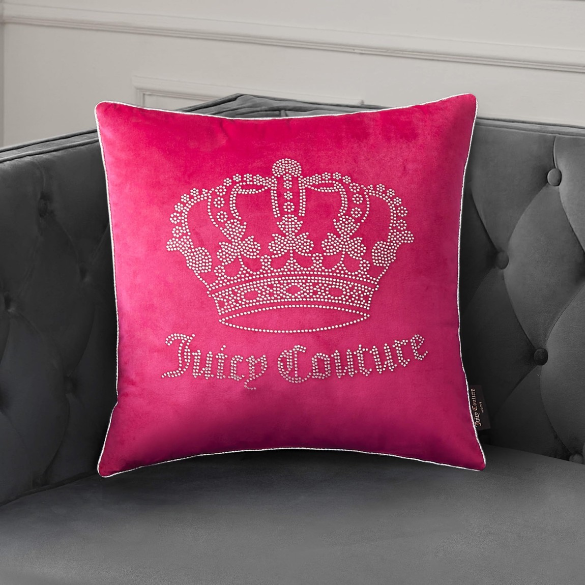 Juicy Couture ジューシークチュール 座布団 中材付き添い人 四角四面 51×51珊 熱っぽいさくら色 伝達ルート石ころ ジャケット冠 ロゴタイプ 天鵝絨 ゴシック 今めかしい 室内装飾 リビング 臥し所 寝具 裏