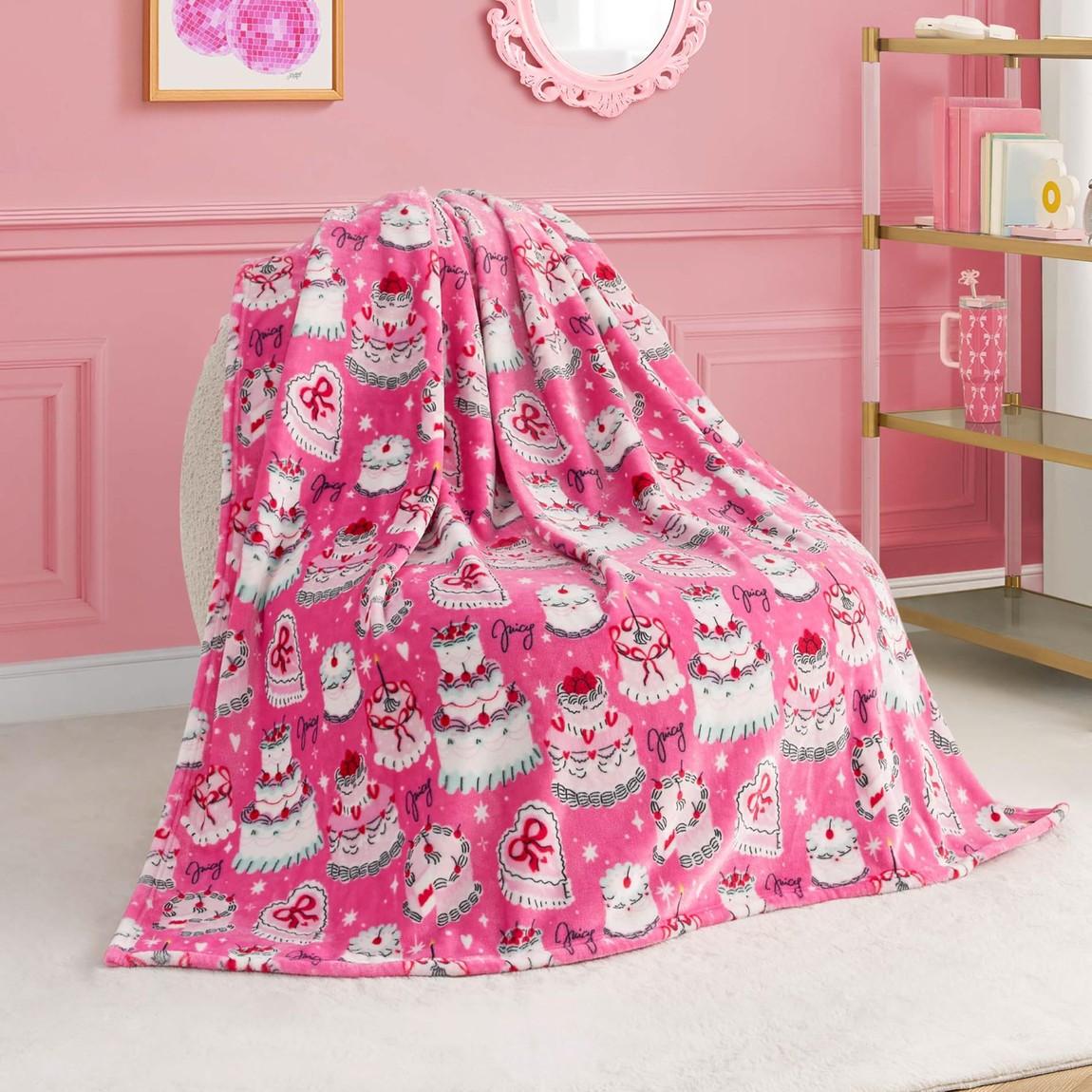 ジューシークチュール プラッシュ 投げること 毛布 127×178糎 熱っぽいサクラ色 桜んぼう西洋菓子 ブランケット ひざ掛け 大判 毛布 キッズ 小わっぱ用 寝具