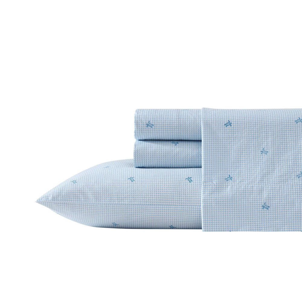 Laura Ashley クイーンシーツ コットンパーケル寝具セット 軽量 通気性 ホームデコ Turtle Gingham Blue クイーン