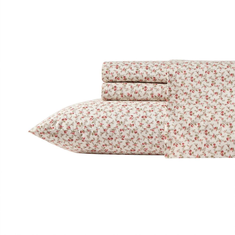 Laura Ashley フルシーツ コットンパーケル寝具セット 軽量 通気性 ホームデコ Oeko-Tex認証 Sweet Success Pink フル