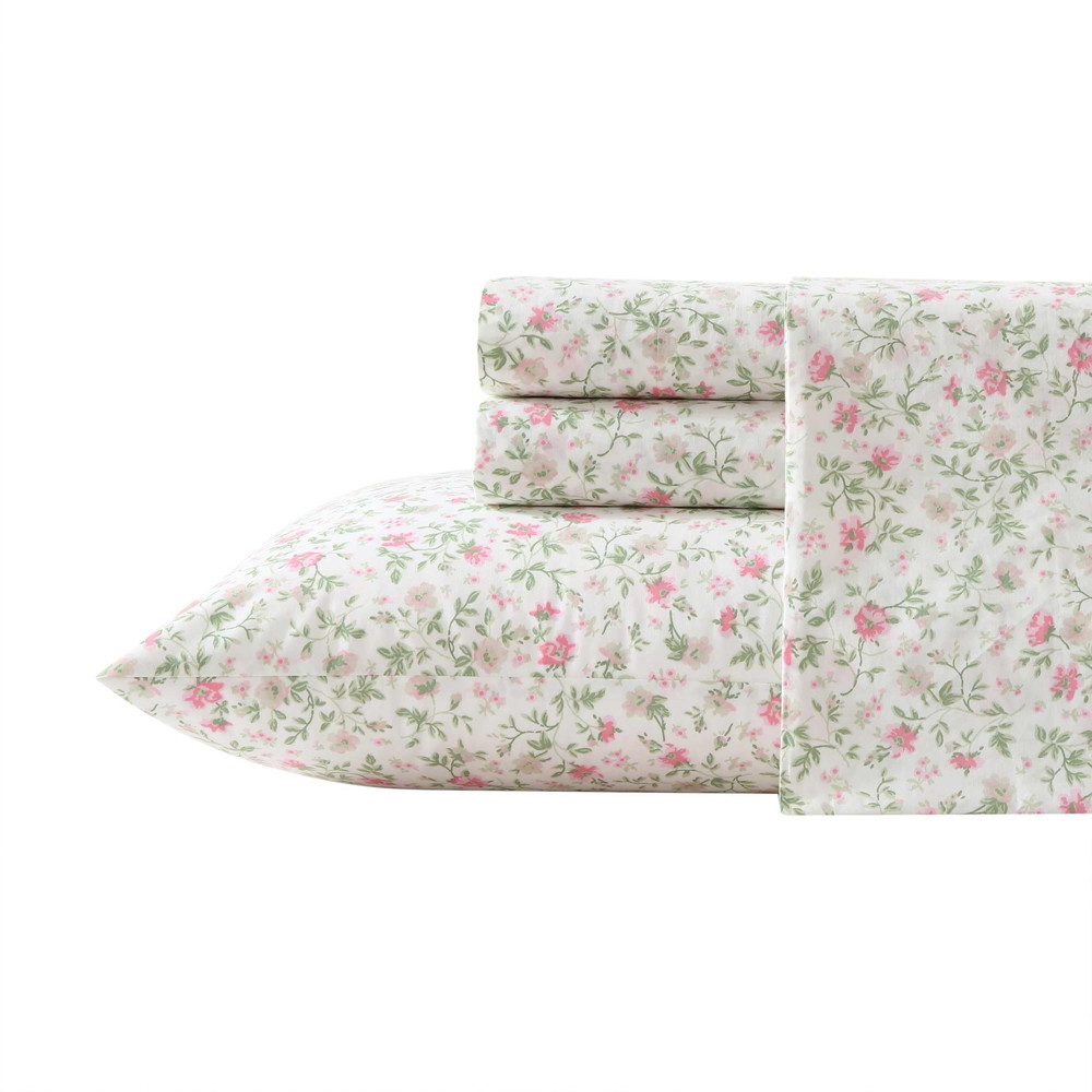 Laura Ashley キングシーツセット スーパーソフト コットンパーケル寝具セット マッチングシャム付き Oeko-Tex認証 Bonnie Pink キング